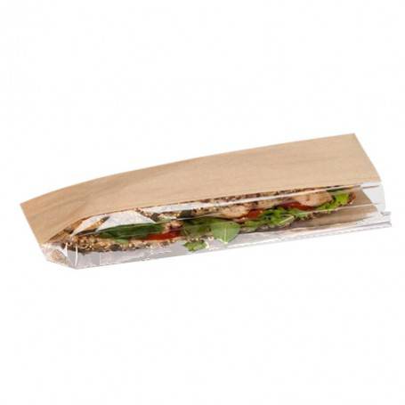 Sac sandwich fenêtre décalée - papier kraft brun - emballage snack et vente-à-emporter