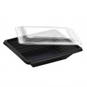 Boîte salade Pyramipack noire avec couvercle transparent amovible pour salade bar et vente à emporter rapide