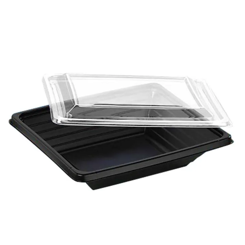 Boîte salade Pyramipack noire + couvercle transparent