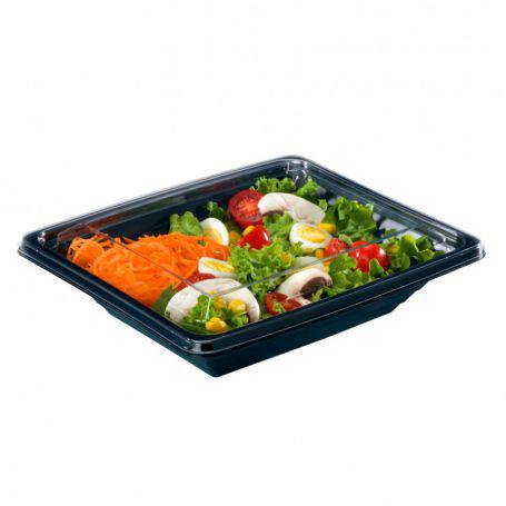 Boîte salade Pyramipack noire + couvercle transparent vente a emporter snacking