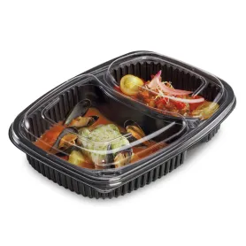 Barquette noire cookipack 2 compartiments + couvercle