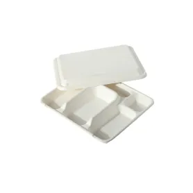 Plateau repas bagasse 5 compartiments + couvercle