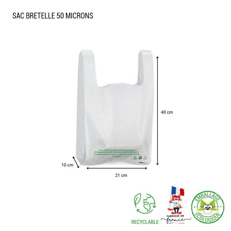 Sac plastique à bretelles blanc 50µ - RETIF