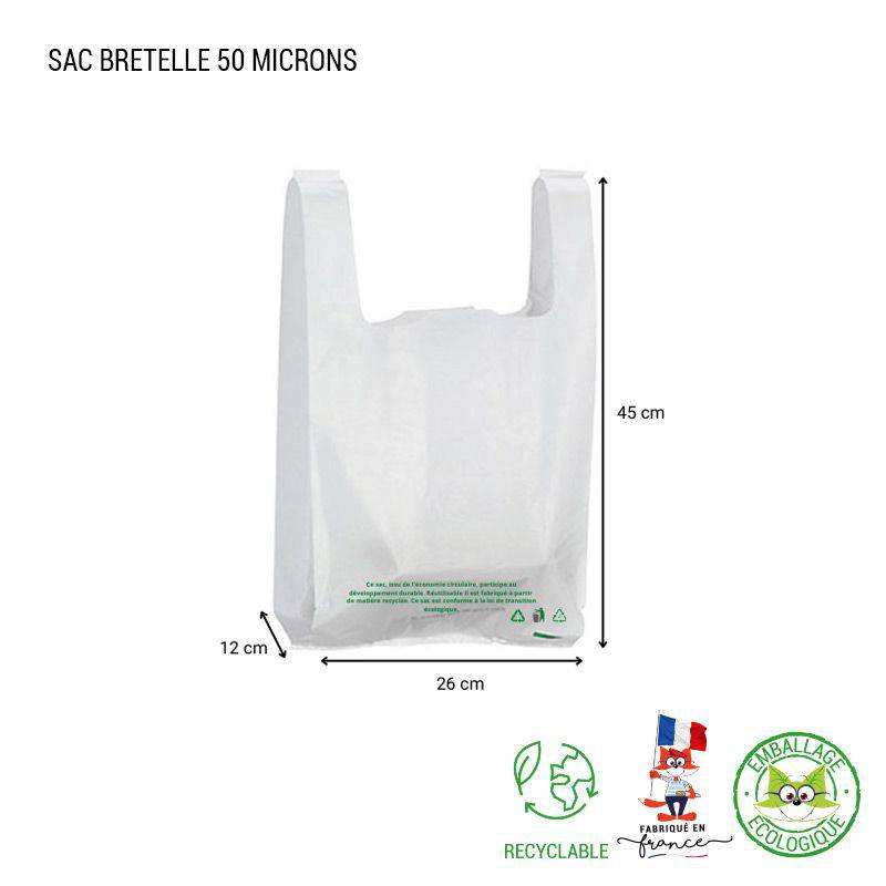 sac plastique à bretelle transparent 50 microns 45 x 26 cm