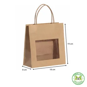 Sac cabas kraft brun fenêtre poignées torsadées