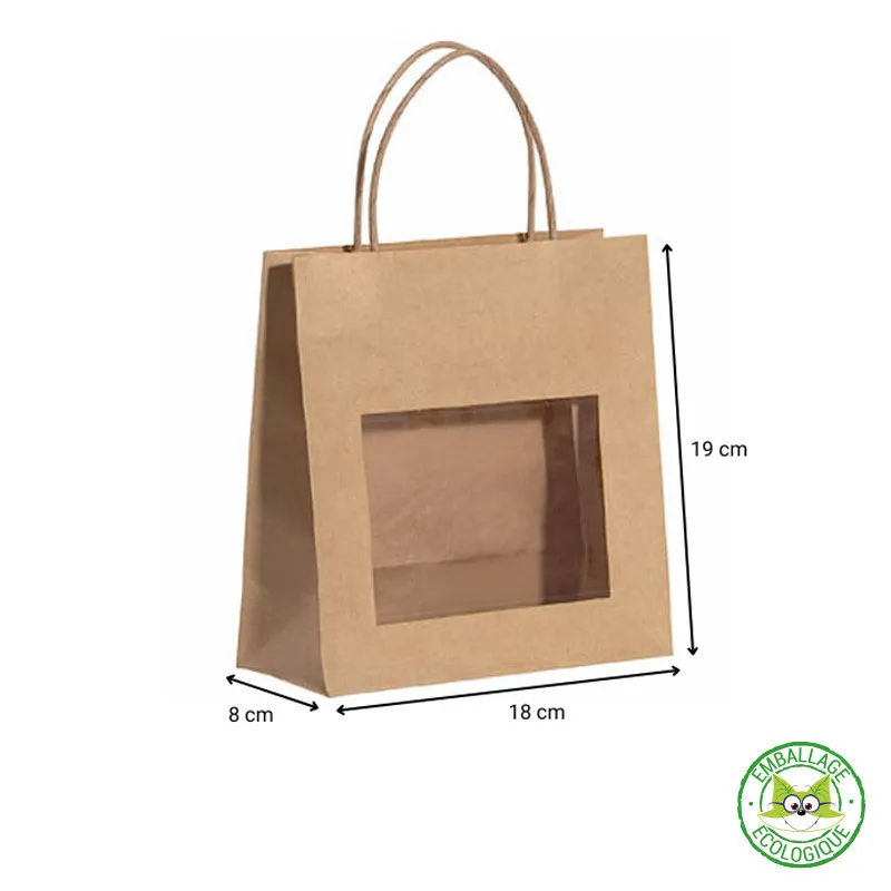 Sac cabas kraft brun fenêtre poignées torsadées