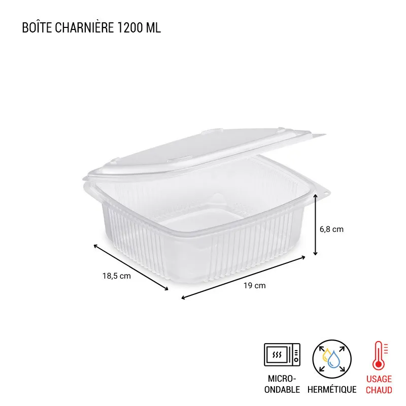 Boîte charnière couvercle rentrant micro-ondable