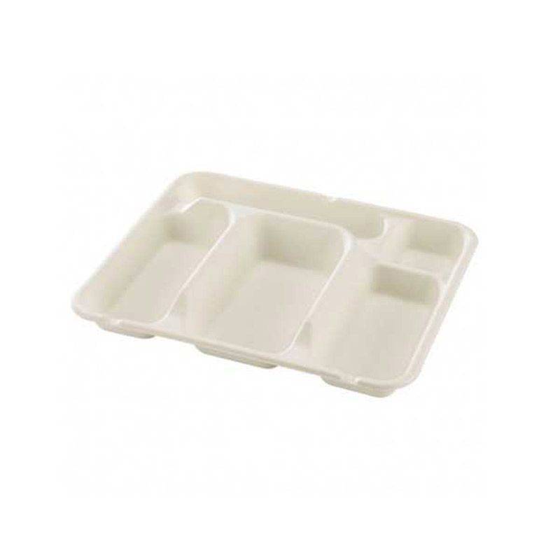 Plateau repas 4 compartiments bagasse blanche 23x17x3,5cm - par 400