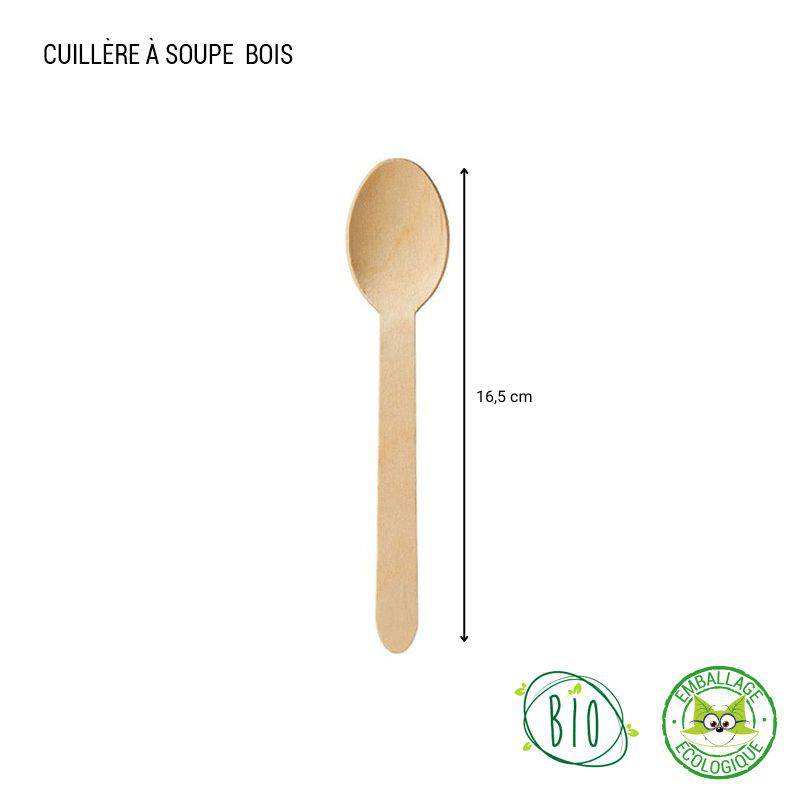 100 Cuillères à dessert en bois biodégradables 11 cm