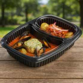 Barquette noire cookipack 2 compartiments + couvercle