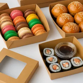 Boîte salade kraft brun + couvercle fenêtre