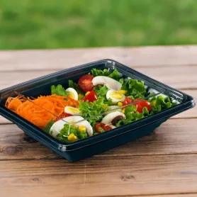 Boîte salade Pyramipack noire + couvercle transparent