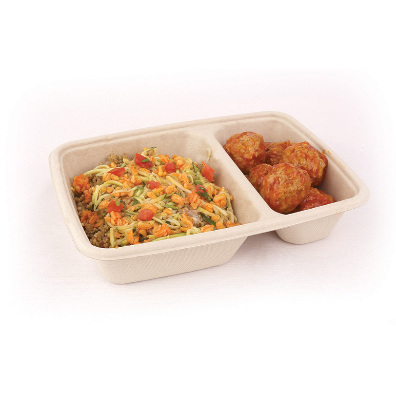 Plateau repas 4 compartiments bagasse blanche 23x17x3,5cm - par 400