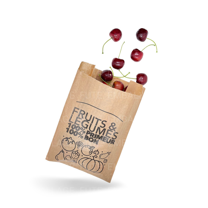 Kraft 1000 sacs papier kraft brun imprimés Fruits Légumes 1KG marché maraîcher primeur 